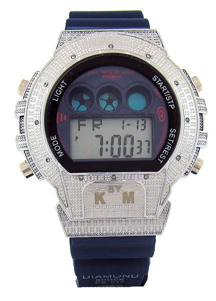   BLUE G DIAMOND SHOCK WHITE CASE BLUE BAND DIGITAL WATCH KING MASTER