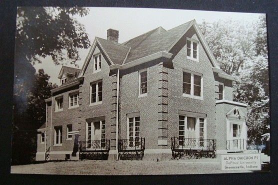 GREENCASTLE, IN REAL PHOTO POSTCARD DePAUW UNIVERSITY ALPHA OMICRON PL