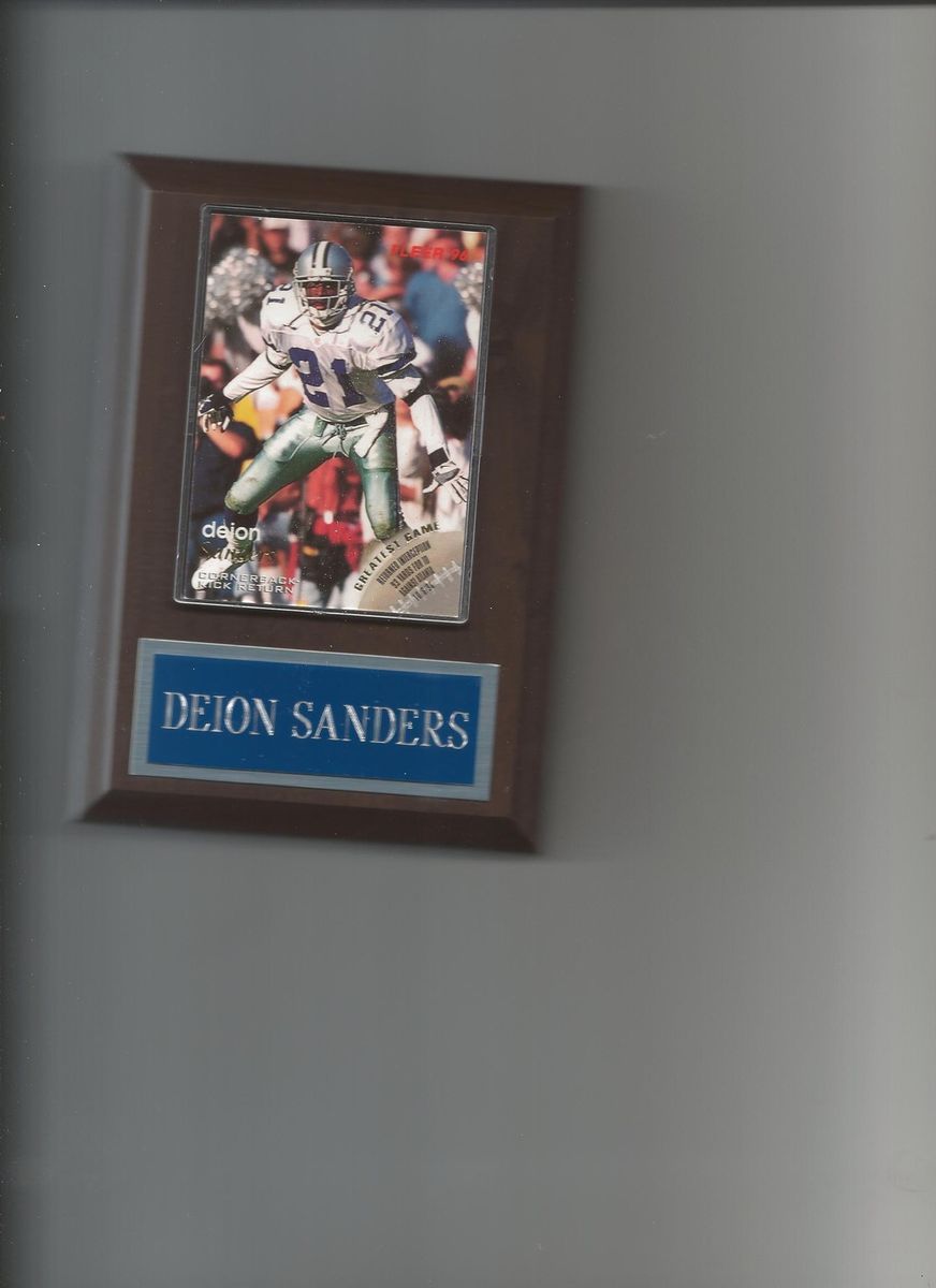 DEION SANDERS PLAQUE DALLAS COWBOYS NFL FOOTBALL WHITE AND SILVER BLUE