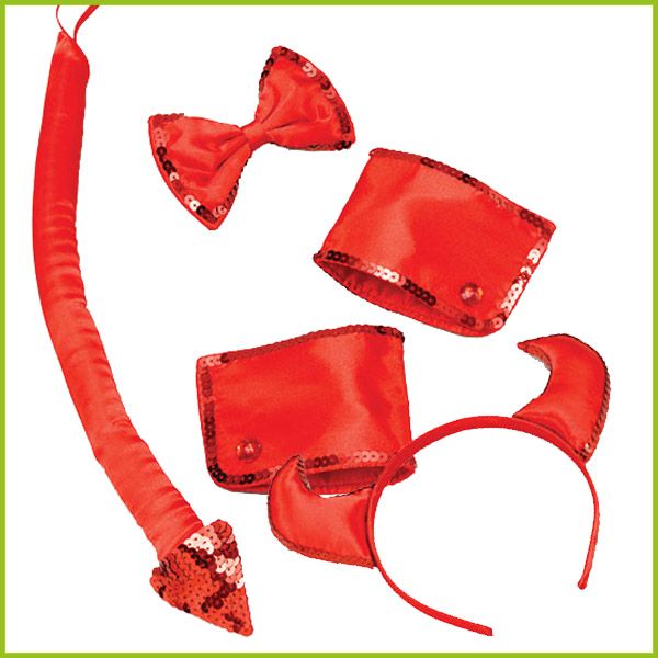 Sexy Red Devil Halloween Fancy Dress Costume – Tail Bow Tie Horns