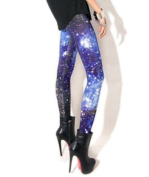 Y631 Ladies Galaxy Space Planets Print Pattern Stretch Tights Leggings