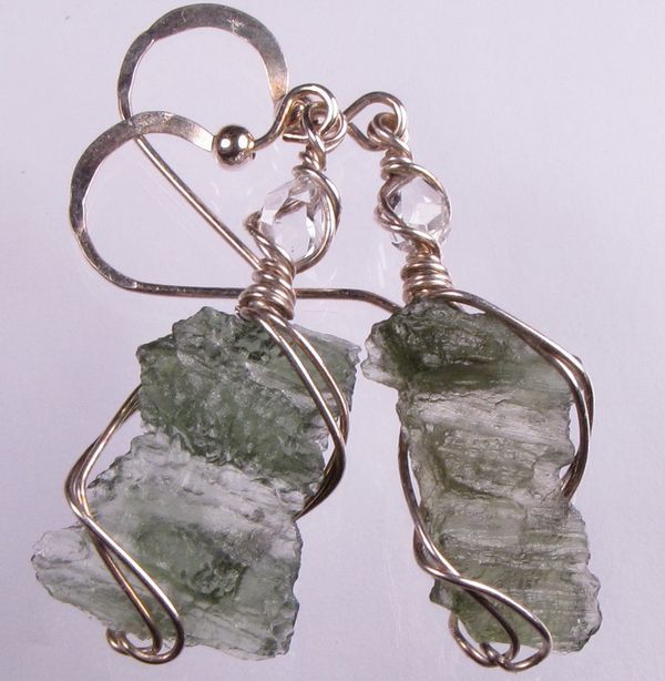 MOLDAVITE & HERKIMER DIAMOND QUARTZ CRYSTAL ARGENTIUM STERLING SILVER