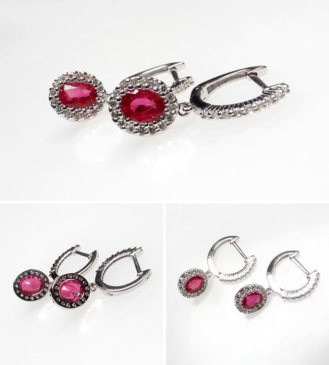  Natural Ruby & Diamond Dangle Earrings Solid 14K White Gold Jewelry