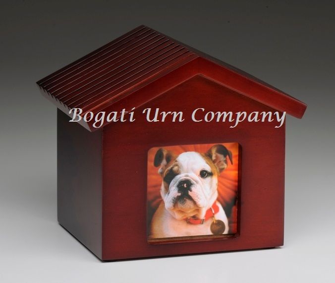 Dog House Photo Frame Wooden Cremation Urn Birch Cherry