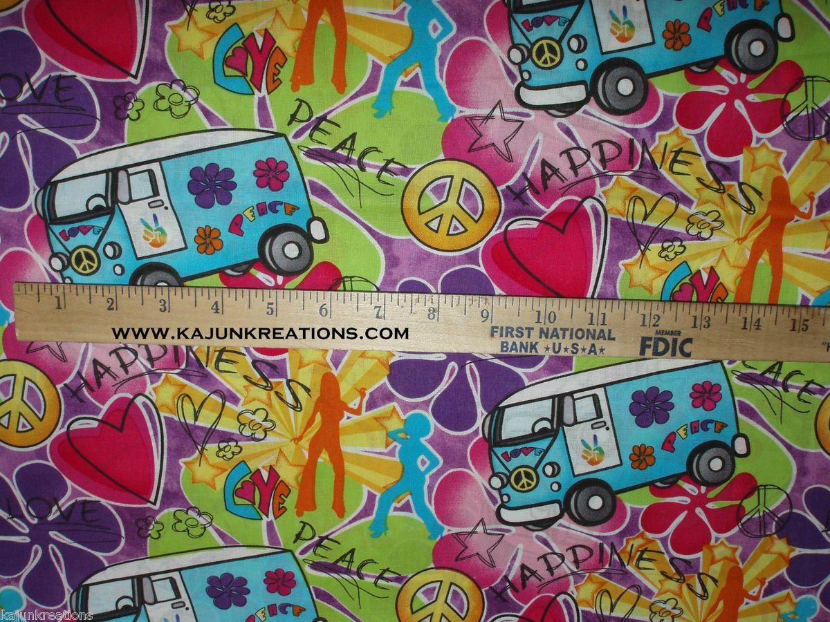 hippie van 60s POP ART vintage style retro PEACE love COTTON