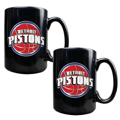 Set of 2 Detroit Pistons NBA Black Ceramic Coffee Mugs