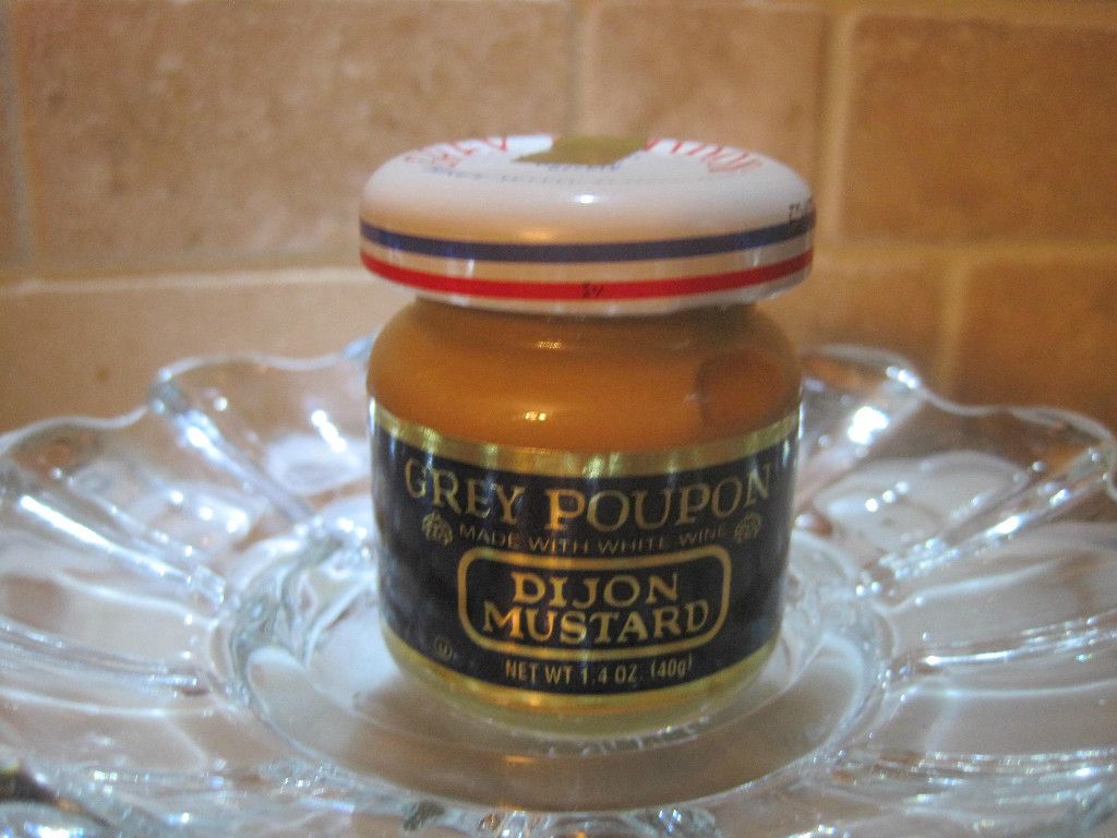 MINI GREY POUPON DIJON MUSTARD GLASS BOTTLE~1.4 OZ.