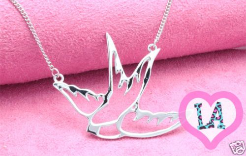 Silver Outline Dove Swallow Sparrow Bird Necklace