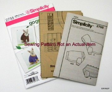 Sewing Pattern Simplicity 2755 Dog Clothes Sweater Hoodie XS   Med Go