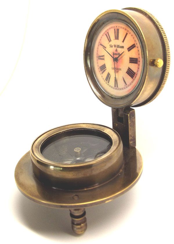 BEAUTIFUL 2 NAUTICAL DESK CLOCK WITH DOLLOND, LONDON, MARINE COMPASS