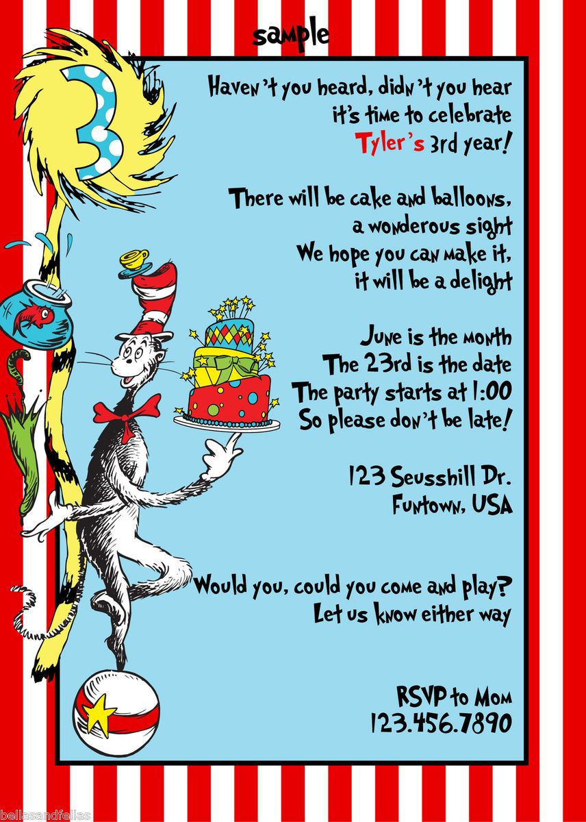 Dr. Seuss Cat in the hat birthday party invitation baby shower