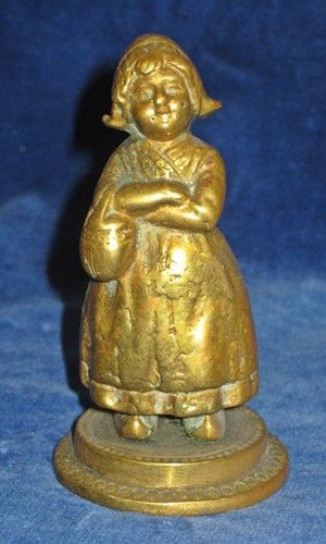 Solid Brass Figurine Dutch Girl Holland Clogs Basket