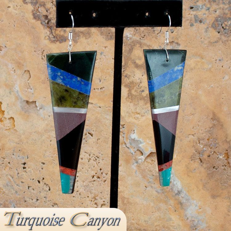 Santo Domingo Native American Turquoise & Jet Earrings by Coriz SKU