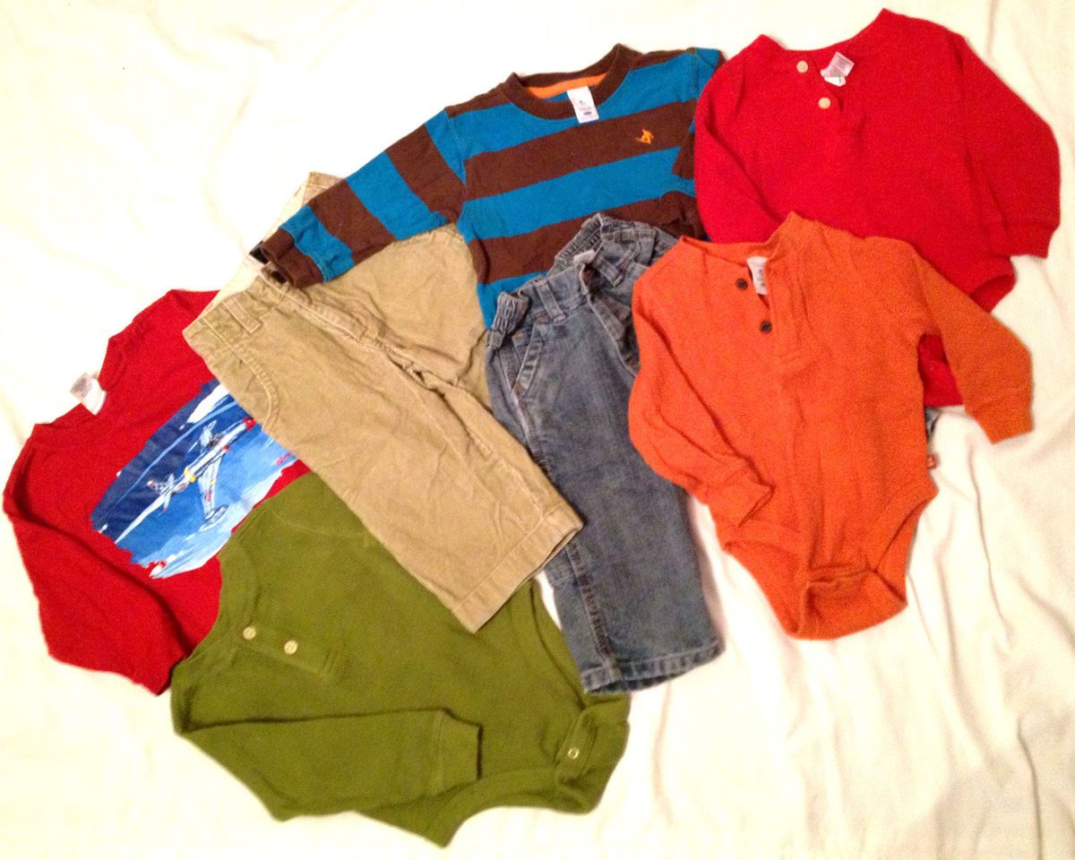 Infant Boys Sz 12 18 MO 7 PC Set 3 Onesies 2 Pants Shirts Old Navy Gap