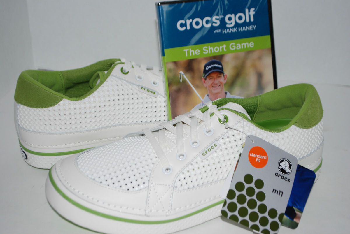 New Crocs Drayden Hank Haney Golf Shoes DVD White Green 9 10 11 12 Men