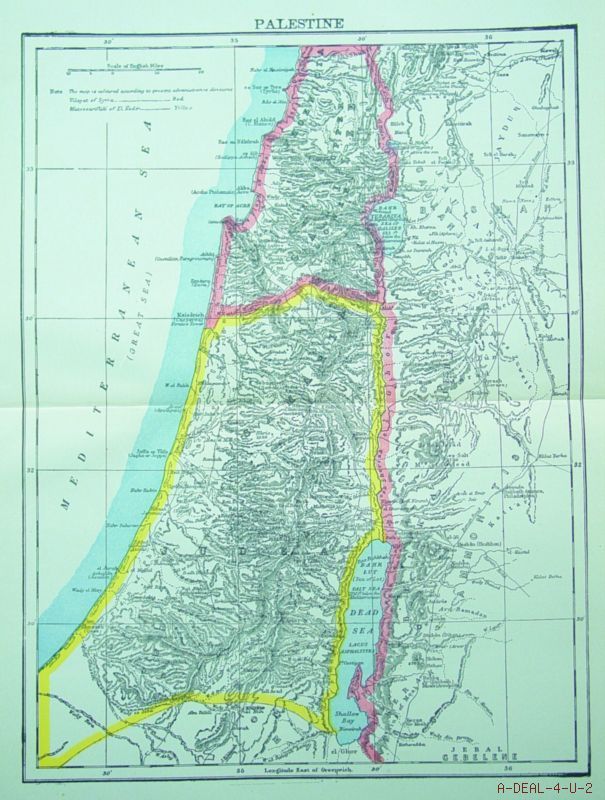 Antique 111 Yr Old PALESTINE Middle East MAP c. 1897 NR
