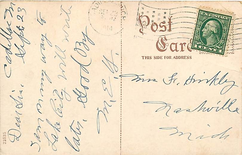 IMPRINT FROM POSTAL CANCEL AND SOME POSTAL INK ON FRONT OF CARD