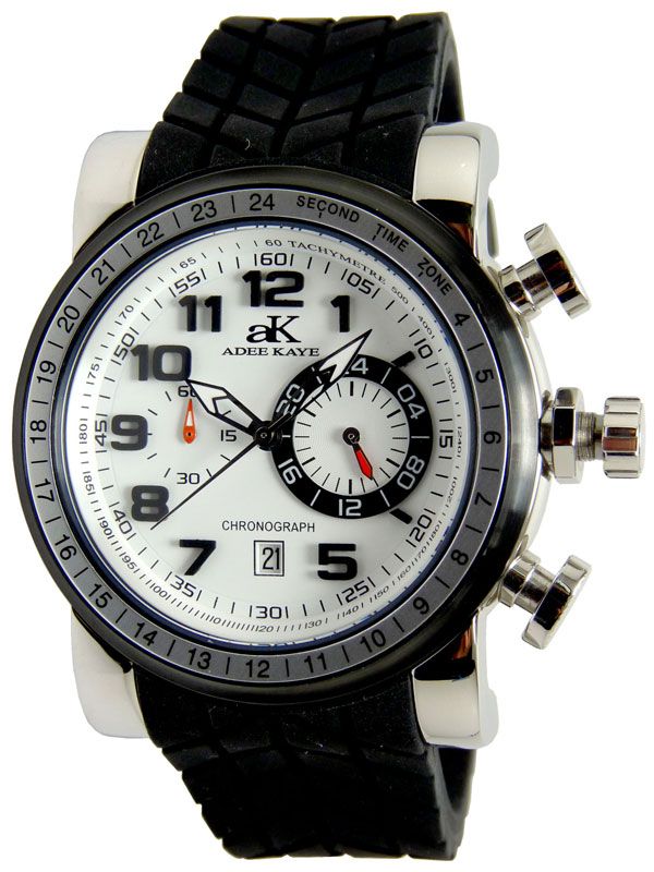 Adee Kaye Mens White Dial Chronograph Japanese Quartz Watch AK7233 M