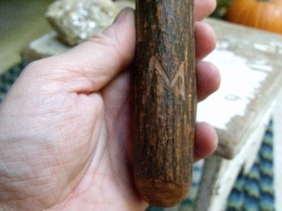 Early Primitive Antique 1800s Carved Tree Branch Wood Spoon Signed L M