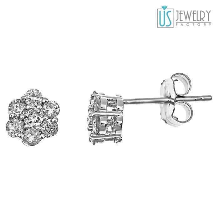 Pave Set 1 2 Carat H SI Diamond Stud Earrings Flower Design 14k White