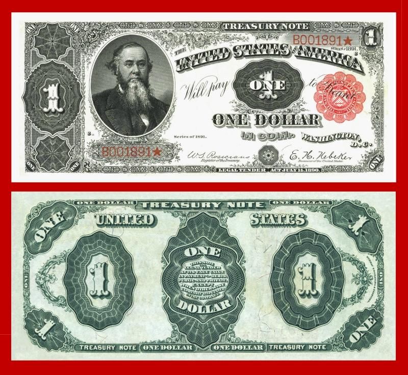 1891 $1 STANTON TREASURY NOTE   OVERSIZED COPY