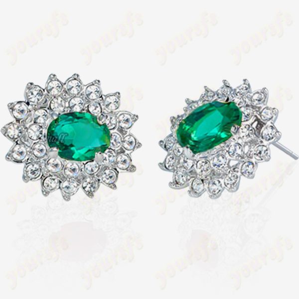  White Gold GP Ear Pin Use Green Swarovski Crystal Stud Earring