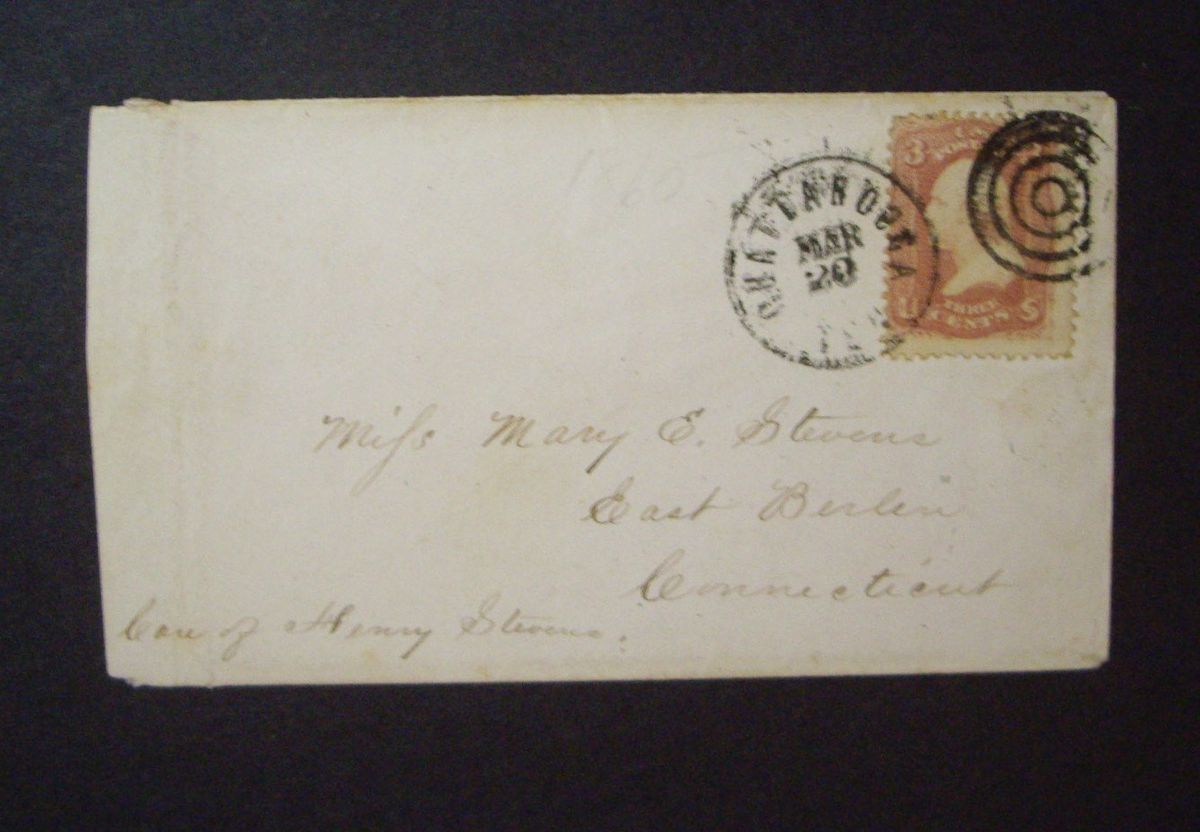   Fancy Cancel Sc 65 Chattanoga to East Berlin CT 1865 Civil War Era