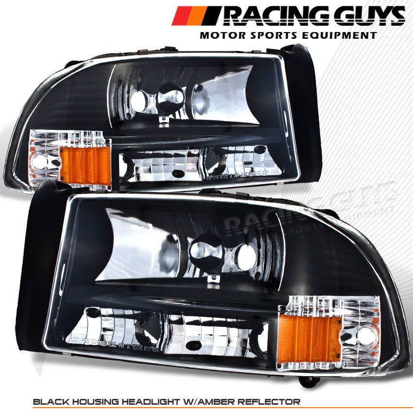 Dodge Durango Dakota Black Head Lights Amber Reflector Lamp w Clear