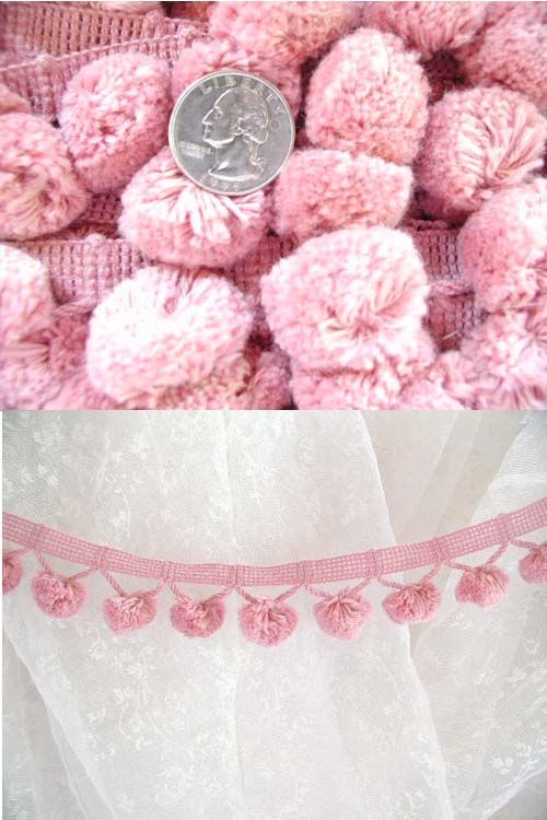  Ball Pom Pom Fringe  8 yd.  Dusty Rose  Conso  Vintage Stock