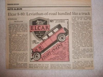 1925 elcar 8 80 auto album newspaper article