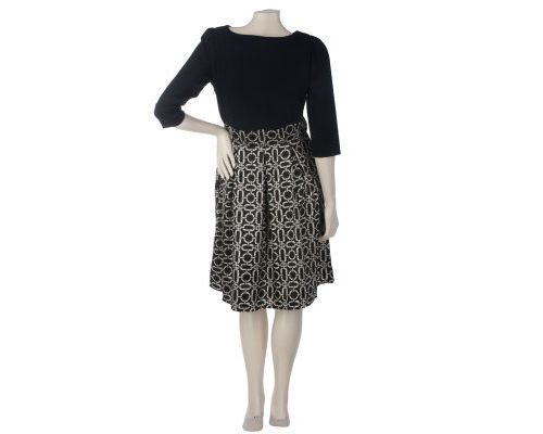 Elisabeth Hasselbeck for Dialogue Ponte Dress w Woven Skirt 18 Black