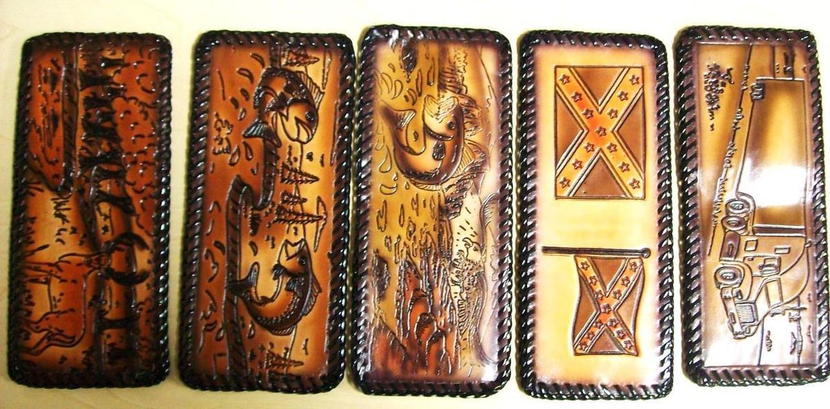 Hand Made Laced Prison Wallet Tooled Leather Rebel Deer