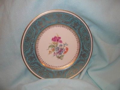 Vintage Edgerton E219 505 10 Plate Aqua Ornate Gold Purple Pink Blue