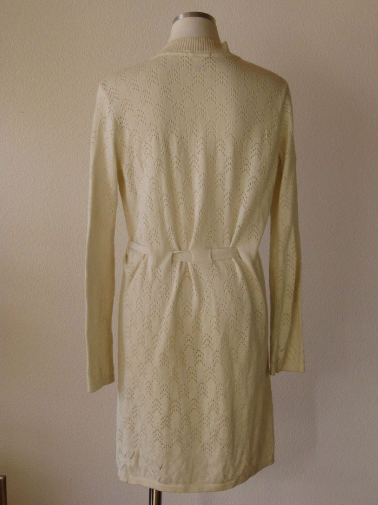 Anthropologie Eberjey Cream Cotton Crocheted Belted Long Cardigan