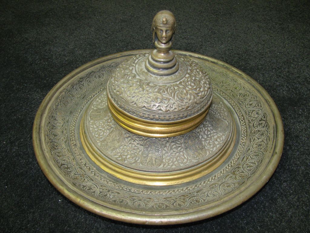 Elkington & Co Brass Copper Silver Egyptian Revival Inkwell Pharaoh