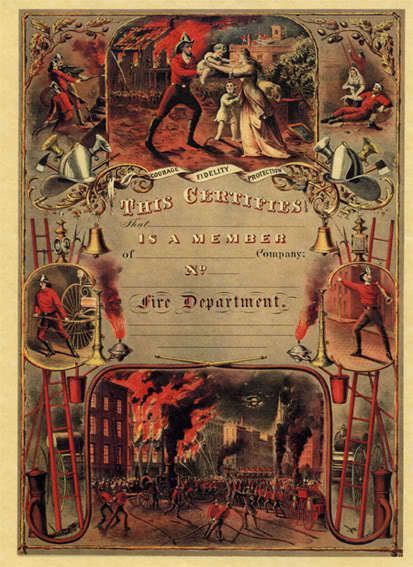 1800s FIREFIGHTER DEPARTMENT MEMBERSHIP POSTER FIREMAN CERTIFICATE NEW