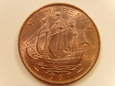 1967 Half Penny Elizabeth II British Coin Halfpenny