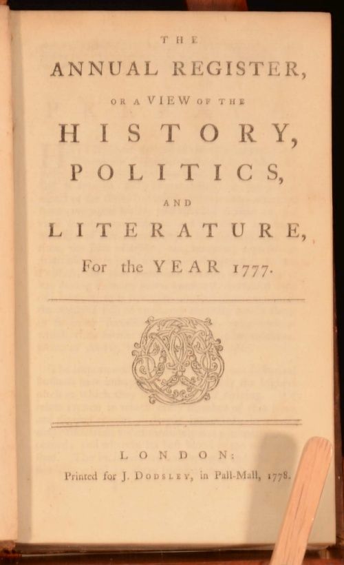 1778 The Annual Register for The Year 1777 History Vol 20 First