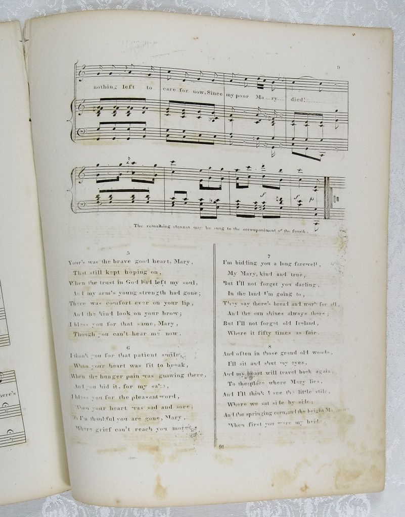 RARE Lament of The Irish Emigrant Sheet Music C1843