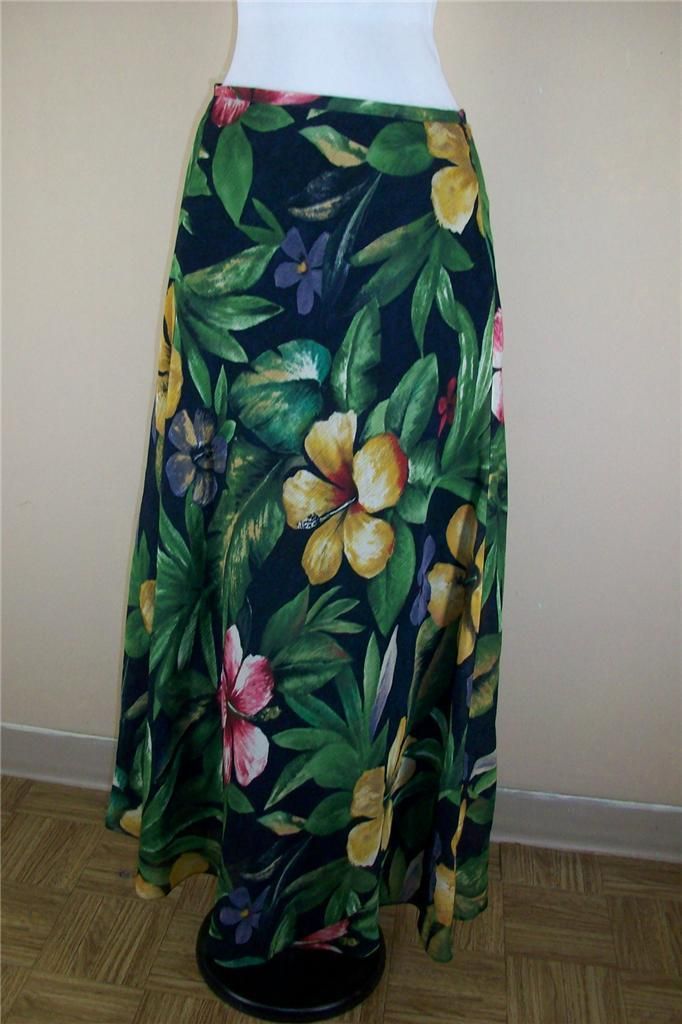 Emanuel UNGARO Floral Hibiscus Silk Cotton Skirt 12 Cruise Vacation