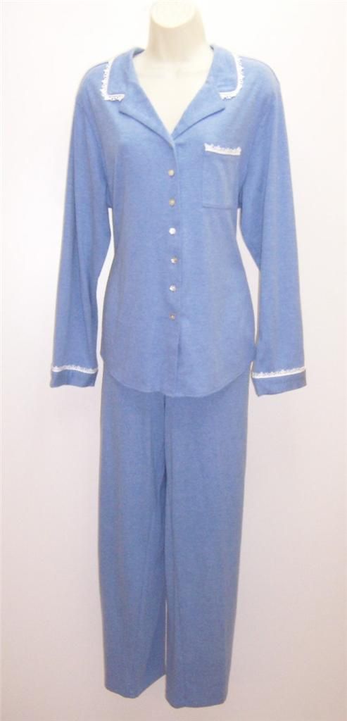 Eileen West Blue 2 Piece Pajama Sleep Set Pant Cotton Large 10 12 14