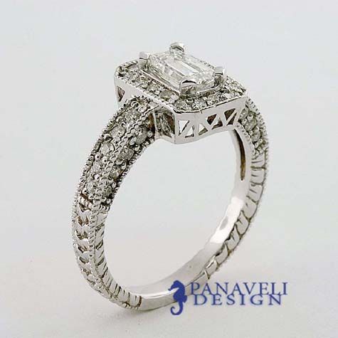  Deco 1 00 Ct Emerald Cut Diamond Engagement Ring Platinum