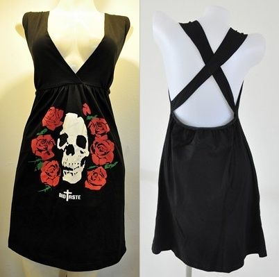  Boho Punk Party Rockabilly Skull Sexy Emo Vtg Goth Mini Dress L