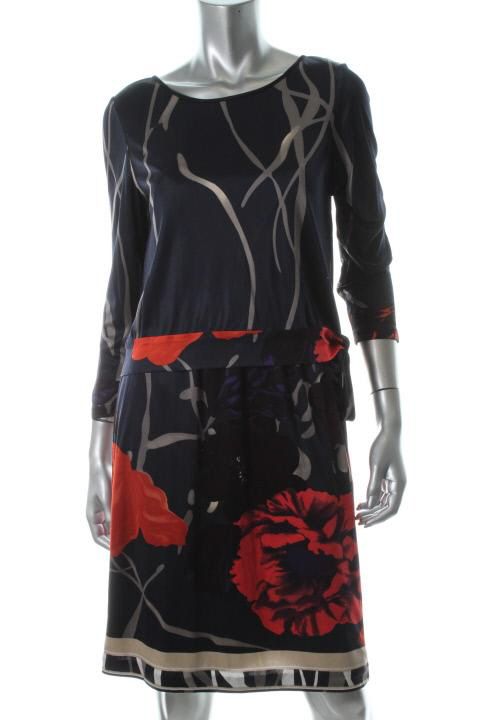 Elie Tahari New Larella Navy Floral Print Long Sleeve Wear to Work