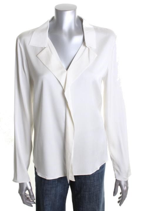 Elie Tahari New Ivory Silk Long Sleeves Blouse Top L BHFO