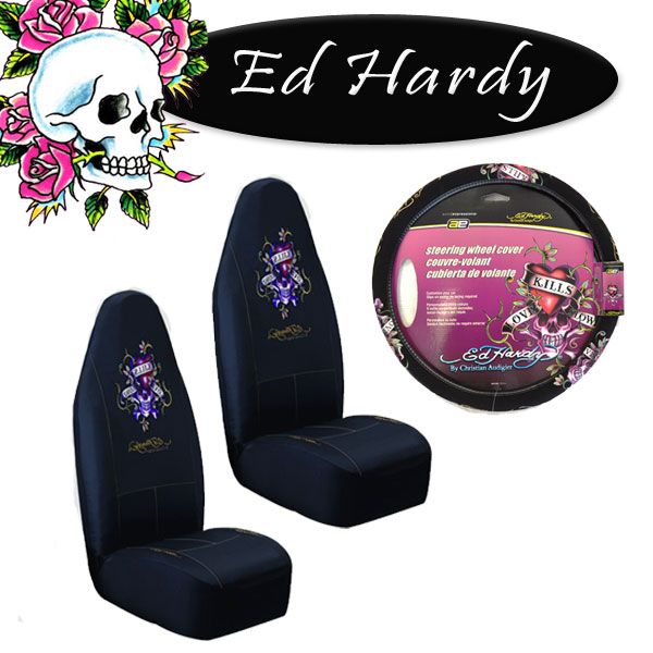 Ed Hardy New Love Kills Slowly Front Seat Covers Wheel Cover Car Truck