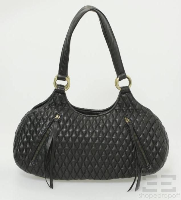 Eric Javits Black Quilted Leather Zip Pocket Shoulder Bag