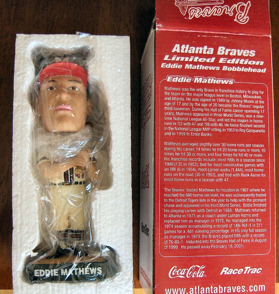 EDDIE MATHEWS Atlanta BRAVES coca cola bobble head MIB