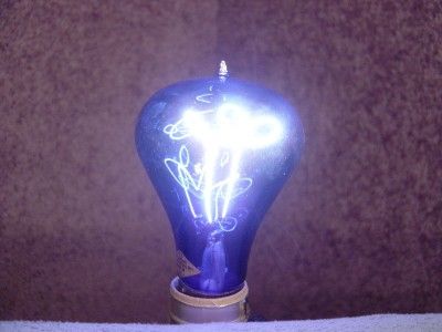 Antique Thomas Eddison Light Bulb Tiped Colbalt Blue Working Late