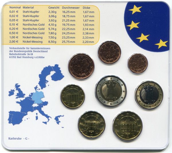 GERMANY 2003G, OFFICIAL BU SET   Euro mint set 8 coins G ☆ ALEMANIA